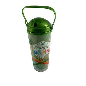 Schlitterbahn Water Park Collectible Souvenir Cup w Lid Whirley Green Orange